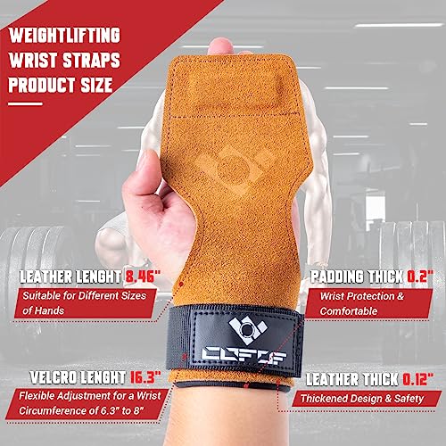 COFOF Weight Lifting Wrist Strap, Double Layer Leather Wrist Strap for Deadlift and Powerlifting, Adjustable Neoprene Padded Gym Workout Lifting Hooks (Pair) - color: Brown