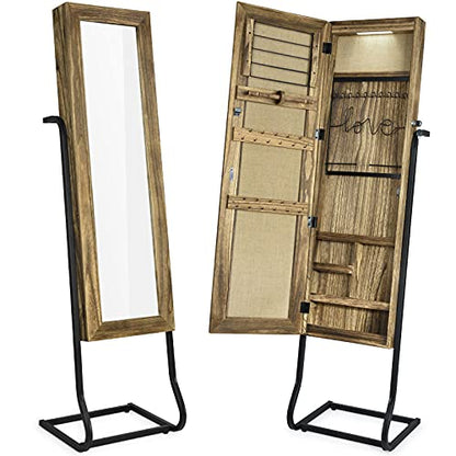SRIWATANA Jewelry Armoire Cabinet, Solid Wood Standing Jewelry Organizer with Full Length Mirror (Carbonized Black) - color: Country Carbonized Black