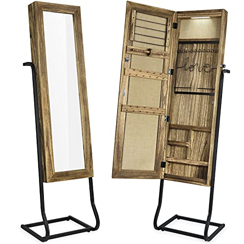 SRIWATANA Jewelry Armoire Cabinet, Solid Wood Standing Jewelry Organizer with Full Length Mirror (Carbonized Black) - color: Country Carbonized Black
