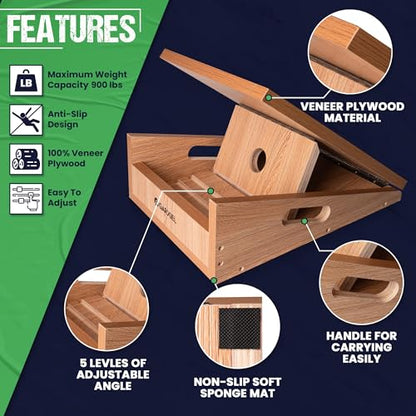 Professional Large Wooden Slant Board for Calf Stretching, Adjustable Incline Calf Stretcher for Injury Prevention, Ankle Stretch Board with 15°, 20°, 25°, 30° & 35°Stretch Movement