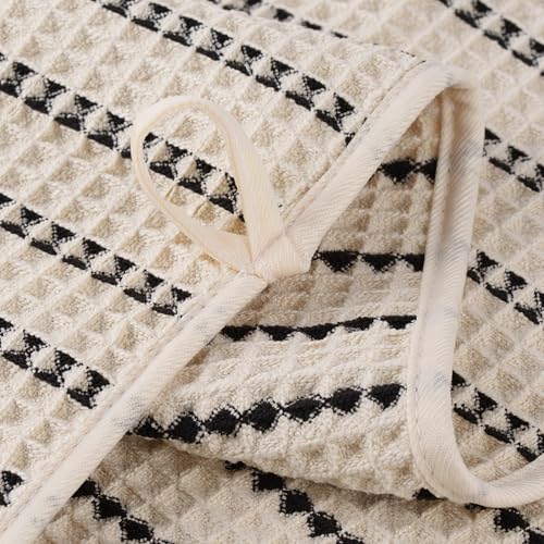 POLYTE 430 GSM Poly Blend Microfiber Quick Dry Waffle Hand Towel, 16x30 in - color: Light Beige/Black