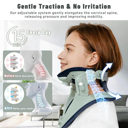 Zenopax Neck Stretcher Cervical Traction, Adjustable Neck Traction Device, Neck Stretcher for Neck Pain Relief with Dual-Adjustable Chin Rest, Ergonomic & Breathable for Home Use, Office(Olive Green)