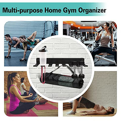 Heavy Duty Wall Mount Gym Rack 16" 8-Prong Multi-Purpose Storage for Barbells, Resistance Bands, Jump Ropes, Lifting Belts, Chains, Foam Rollers & Straps Home Gym Organizer