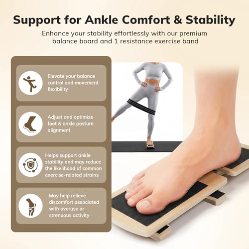 Balance Board Ankle Balance Trainer(with Resistance Band), Slant Board for Calf Stretching&Ankle Strengthener, Multi-Function Axis Board for Stability, Physical Therapy, Injury Recovery&Home Fitness