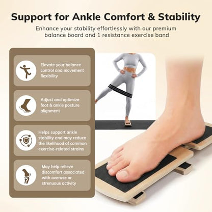 Balance Board Ankle Balance Trainer(with Resistance Band), Slant Board for Calf Stretching&Ankle Strengthener, Multi-Function Axis Board for Stability, Physical Therapy, Injury Recovery&Home Fitness