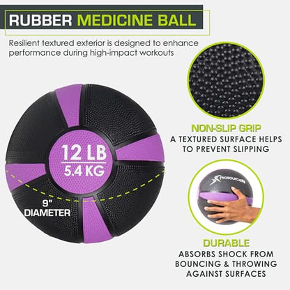 ProsourceFit Weighted Medicine Ball for Full Body Workouts - size: 12 LB