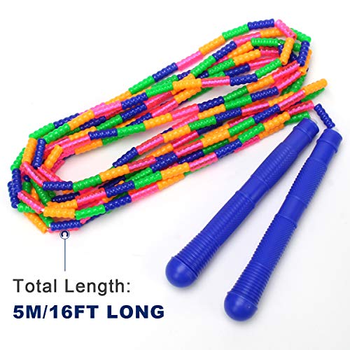 16 FT Long Jump Rope(1 PACK), Double Dutch Jump Ropes, Soft Beaded Skipping for Kids Adults, Plastic Segmented Long Enough for 4-5 Jumpers - color: Blue
