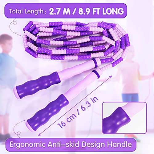 Supertrip Jump Rope Kids-Soft Beaded Skipping Rope Adjustable Tangle-Free Segmented Jumping Rope for Children and Students - color: Bule&Purple
