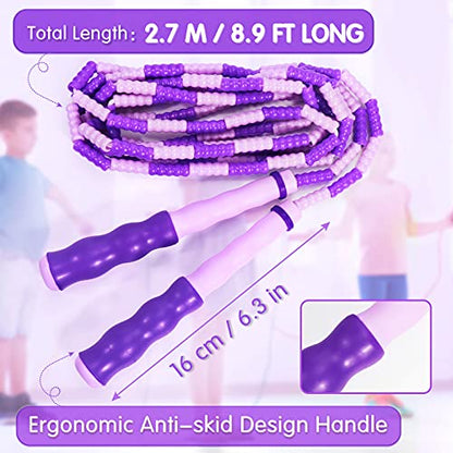 Supertrip Jump Rope Kids-Soft Beaded Skipping Rope Adjustable Tangle-Free Segmented Jumping Rope for Children and Students - color: Bule&Purple