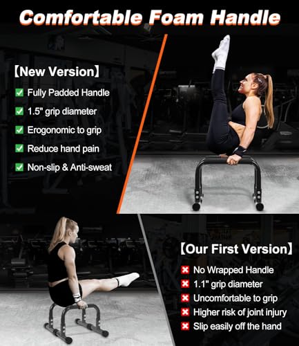 Push Up Bar, 12 Inch High Non-Slip Parallettes Bars & Dip Bars With Foam Handles, Heavy-Duty No Wobbling Calisthenics Equipment For Handstand, L-Sit, Gymnastics, Strength Training Home Gym Use - color: Black