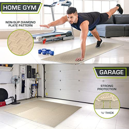 ProsourceFit Exercise Puzzle Mat 1/2-inch, EVA Interlocking Foam Floor Tiles for Home Gym, Workout Equipment, Kids Play Areas, Beige, 24 Sq Ft - 6 Tiles