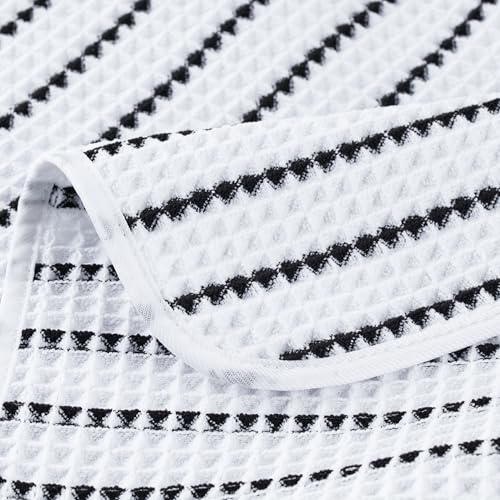 POLYTE 430 GSM Poly Blend Microfiber Quick Dry Waffle Hand Towel, 16x30 in - color: White/Black