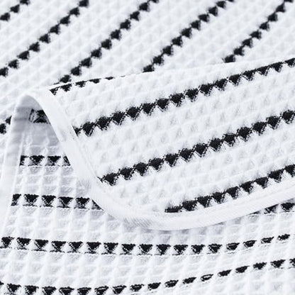 POLYTE 430 GSM Poly Blend Microfiber Quick Dry Waffle Hand Towel, 16x30 in - color: White/Black