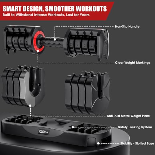 Adjustable Dumbbells Set of 2, 25LBS Adjustable Weight Dumbbells Set, 5 in 1 Free Weights with Anti-Slip Handle for Home Gym, Full-Body Strength Training (Men & Women)
