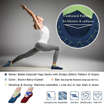 Ozaiic Pilates Socks for Women Non Slip Grip Yoga Barefoot Indoor Workout - color: Blue/Red-2 Pairs