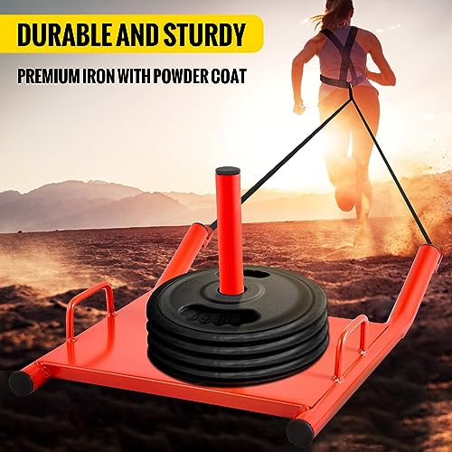 Weight Sled Push Pull Heavy Drag Fitness HD Power Speed Training for Exercise and StrengthTraining Red