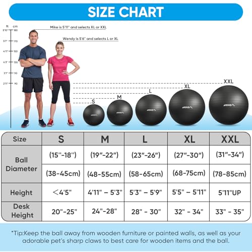 APEXUP Yoga Ball Exercise Ball Anti Slip Heavy Duty for Fitness, Balance & Core Workout, Balance Training, Pregnancy & Physical Therapy, 5 Sizes