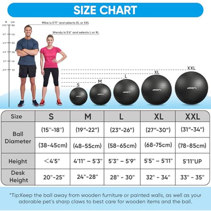 APEXUP Yoga Ball Exercise Ball Anti Slip Heavy Duty for Fitness, Balance & Core Workout, Balance Training, Pregnancy & Physical Therapy, 5 Sizes