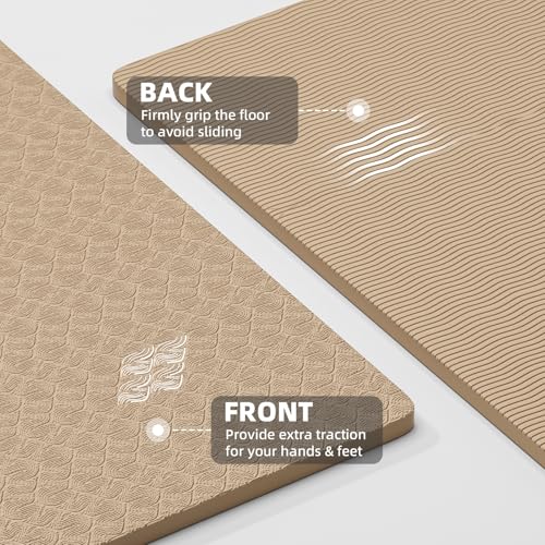 ILILI Yoga Mat, TPE Exercise Mat, Tear-Resistant, Fitness Yoga Mat with Carrying Strap, 72''x25''×0.3''(8mm), Ideal for Yoga, Pilates, Home Workouts, Stretching & All Fitness Routines - color: beige