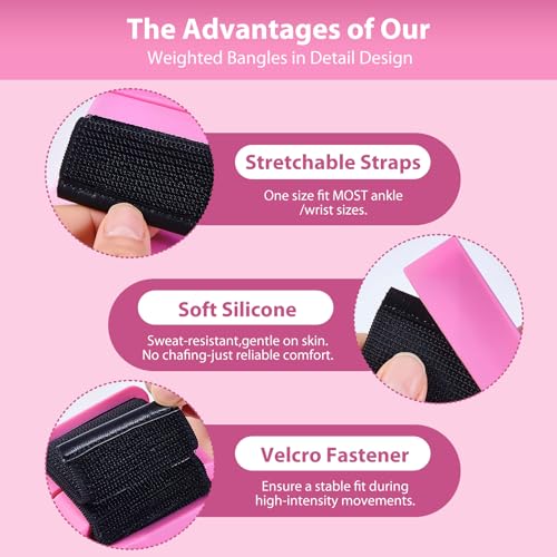 Pilates Wrist and Ankle Weights for Women - Adjustable Weighted Bangles for Men, 2 lbs Weighted Arm Bands Foot Leg Weights for Walking, Yoga, Training, Exercise, Running, Set of 2 (1LB Each) - color: Rose Red