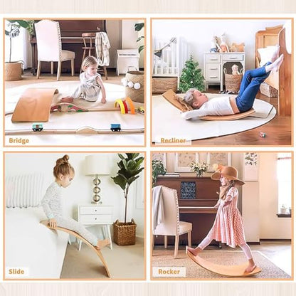Wooden Balance Board Kids, [Natural Wood] Wobble Board for Toddlers Kids Children, 35" Rocker Board for Open Ended Montessori Learning Toy, Birthday Gifts for 3 4 5 6 7 8 Year Old Boys Girls (burlywood-L)