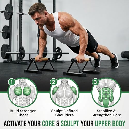 Wood Push Up Bars, Solid Wooden Parallettes Bars with Sturdy Steel Bracket Anti-slip Handstand Bars for Calisthenics, Fitness, At Home Gym Floor Workouts Equipment, Support Max 600 lbs, Black