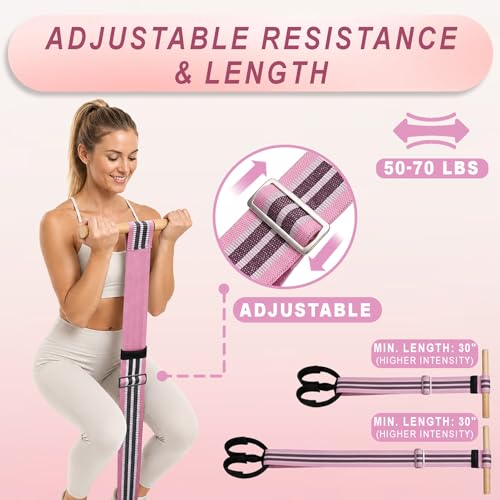 Pedal Resistance Band, Fabric Foot Pedal Exerciser with Solid Wood Handle, Anti-Snap Pull Rope with Adjustable Length Buckle, Wide Webbing Foot Loops for Shoes, Home Gym Workout for Abs, Arms & Legs