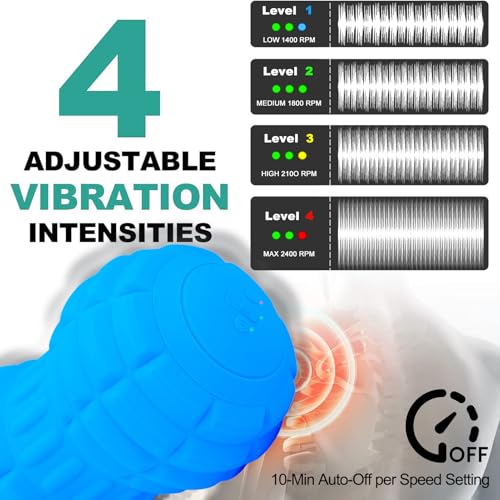 Vibrating Peanut Massage Ball – Back, Neck, Hip, Calf, Leg & Foot Muscle Roller, Trigger Point Massage Ball for Deep Tissue Myofascial Release, Silicone Shell, 4-Speed (Blue)