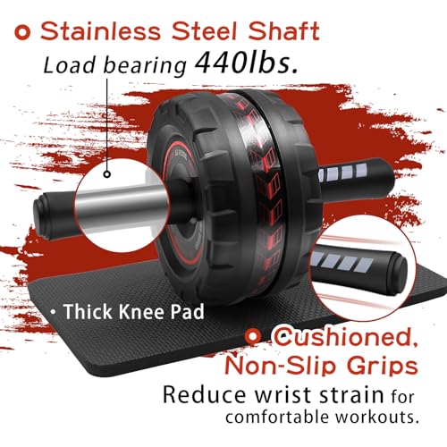 Ab Roller Wheel,Stable Wide Wheel For Beginner,Men,Women,Abs & Core Workout Equipment For Home Gym With Knee Pad,Abdominal Wheel For Full-Body Strength Training