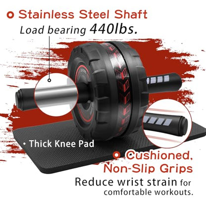 Ab Roller Wheel,Stable Wide Wheel For Beginner,Men,Women,Abs & Core Workout Equipment For Home Gym With Knee Pad,Abdominal Wheel For Full-Body Strength Training