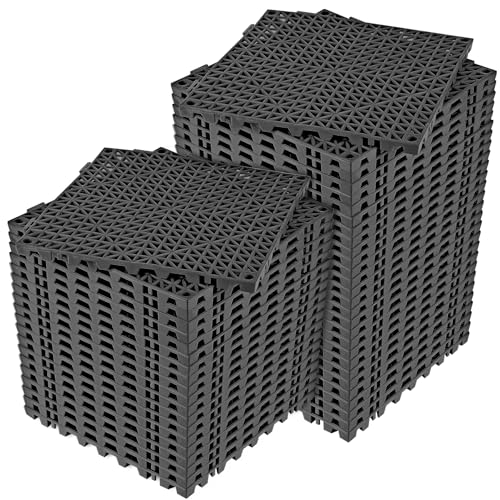 ToLanbbt Modular Interlocking Cushion 48P 11.8" x 11.8" Interlocking Rubber Floor Drain Holes Non-Slip Splicing Drainage Mats for Deck, Shower, Kitchen, Drain Pool, Sauna Bath, Indoor Outdoor (Black) - size: 48 PCS