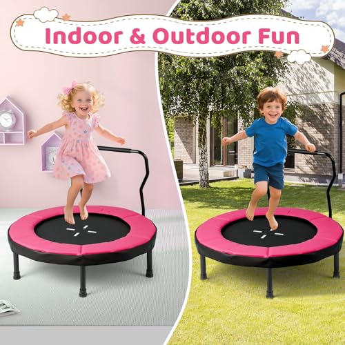 Goplus 40" Mini Trampoline for Kids, Indoor/Outdoor Fitness Trampoline with Foam Handlebar & Safety Pad, Home Workout Equipment for 3-6 Years Old Toddlers, Gift for Boys & Girls