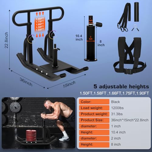 Weight Sled, Fitness Sled, Fitness Strength Training Sled,Adjustable Height Weight Training Sled,Heavy Duty Workout Sled for Building Muscle and Explosive Strength for 1" and 2" Weight Plates