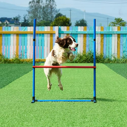 VEVOR Dog Agility Training Equipment, Dog Agility Course Backyard Set with Adjustable High Hurdles,6 Weave Poles,Tunnel,Jump Ring,Pause Box,Whistle,Foldable Bowl,Storage Bag, Puppy Obstacle Course Kit - size: 7 Pcs Training Set