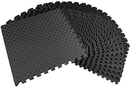 BalanceFrom Puzzle Exercise Mat 1" Thick, EVA Interlocking Foam Floor Tiles for Home Gym, Mat for Home Workout Equipment, Floor Padding for Kids, Black, 24 in x 24 in x 1 in, 72 Sq Ft - 18 Tiles
