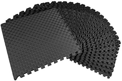 BalanceFrom Puzzle Exercise Mat 1" Thick, EVA Interlocking Foam Floor Tiles for Home Gym, Mat for Home Workout Equipment, Floor Padding for Kids, Black, 24 in x 24 in x 1 in, 72 Sq Ft - 18 Tiles