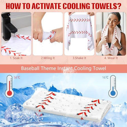 12 Pack Baseball Cooling Towels, Sports Towels with Bags, 40"x12" Breathable Chilly Towel, Microfiber Towel for Baseball Sport Team Gift - color: White, Red, style: Baseball