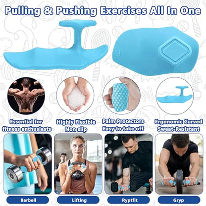 Large Anti-Slip Gym Workout Grips for WeightLifting,Silicone Hand Protector - color: Blue