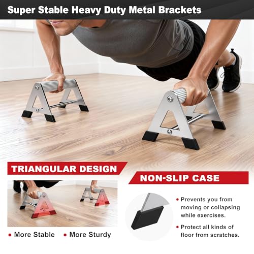 Push Up Bar - All-aluminum Lightweight Pushup Stands with Non-Slip Base, 660LB Capacity, Portable Home Gym Equipment for Strength Training & Floor Workouts、White、6.5inch