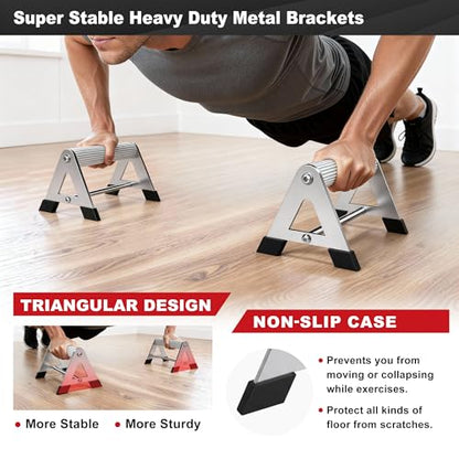 Push Up Bar - All-aluminum Lightweight Pushup Stands with Non-Slip Base, 660LB Capacity, Portable Home Gym Equipment for Strength Training & Floor Workouts、White、6.5inch