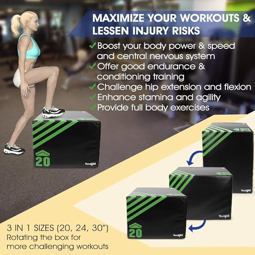 Yes4All 3 in 1 Foam Plyometric Jump Box for Training & Conditioning - Plyo Jump Box for Fitness Workout Exercise - color: A. 30" x 24" x 20" - 16 lbs, style: A. Upgraded