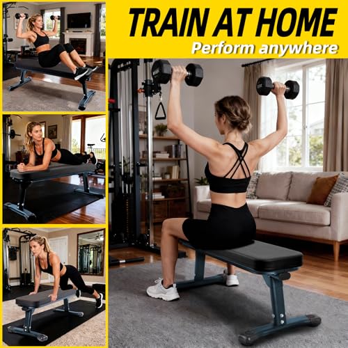Flat Weight Bench, 2.4 Inch Thick Pad Workout Bench 660 LBS Bench Press Exercise Equipment for Home Gym Strength Weight Training