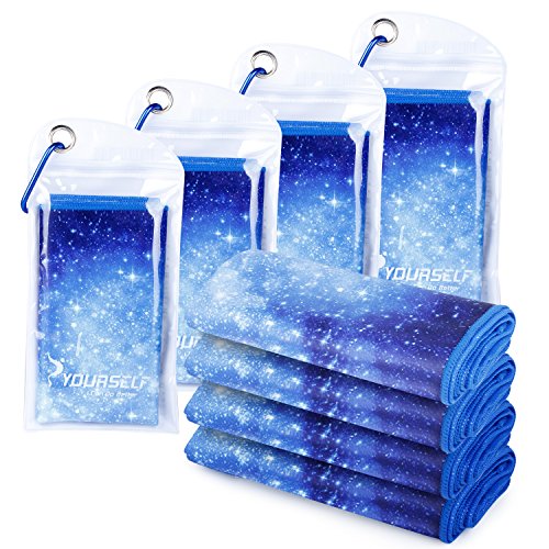 Cooling Towels for Neck and Face, 4 Pack 40" x 12" Cooling Towel for Hot Weather, Soft Breathable Instant Cool Chilly Pad for Sports Golf Yoga Gym Athletes Camping Ice Towels(Bstarry) - color: 4 Pack-blue Starry