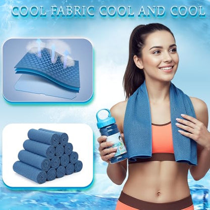 Honoson 10 Pcs Cooling Towels with Bottle, 47 x 12 in, Dark Blue - color: Dark Blue