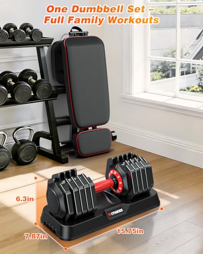 XDDIAS Adjustable Dumbbells Set of 2 for Strength Training, One-Hand Quick Adjust, 25/55/80/90 lbs Options, Anti-Slip Grip Handle, Compact Home Gym Weights for Men Women