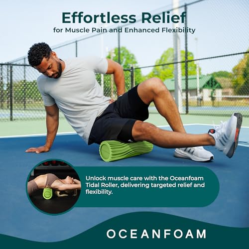 Tidal Roller - Algae Green - Muscle Massage Foam Roller for Back Pain & Stretching - Firm and Ergonomic Wide Wave Textured - Yoga, Athletics, & Wellness - Full Size, 20" x 5" - color: Algae Green
