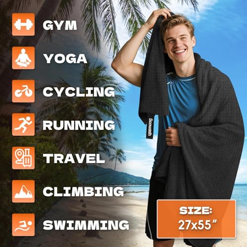 Microfiber Sweat Towel, Quick Dry Negative Ions 3 Pack 27x55 in - color: Black, size: 27 inch X 55 inch