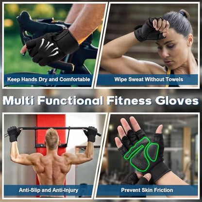 Amrules Workout Gloves for Men and Women Breathable and Comfortable Exercise Gloves with Wrist Support for Weightlifting, Cycling, Rowing and Gym Training, Black