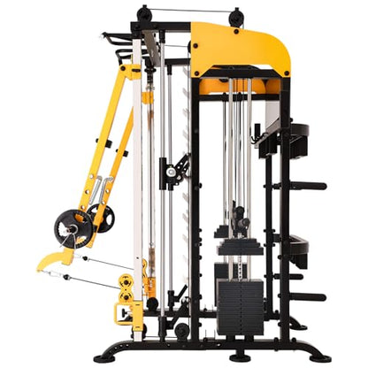 3061B Smith Machine with Adjustable Lever Arms, 2:1 Pulley Ratio All-in-One Home Gym System, Commercial Grade Squat Rack with Dual 440lbs Weight Stacks & Attachment (Safe Solo Training)