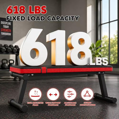 EZ-U Flat Weight Bench for Home Gym Foldable Bench Press Bench 618 lb Capacity Compact Strength Training Bench Black